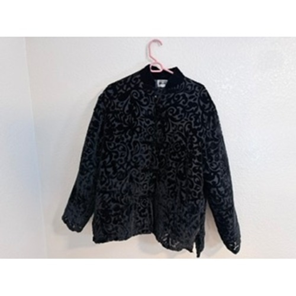 Heaven XXL Black Grey Burnout Velvet Damask Quilted Jacket Frog Button Mandarin - Picture 8 of 8